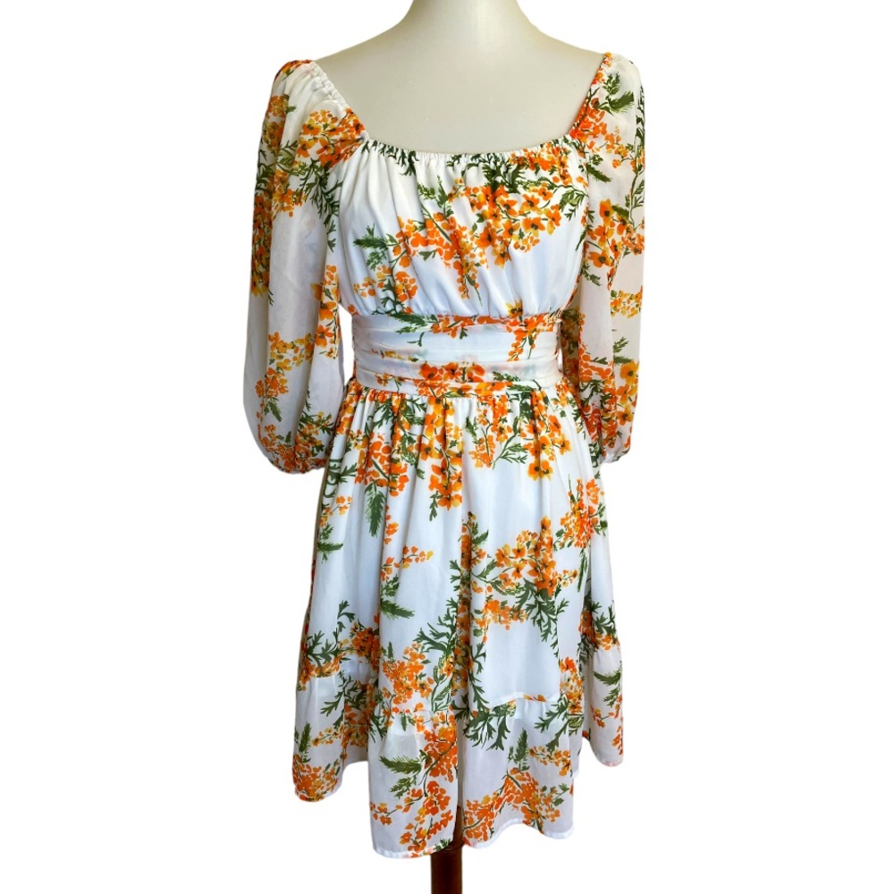 iHot Floral Mini Dress Womens Size Small White Orange NNT